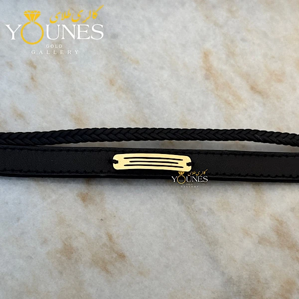 دستبند طلا مردانه چرم گیس بافت مشکی براق